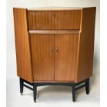 'NATHAN' SECRETAIRE CORNER CABINET, 1970's, Sepeli with fitted fall front two doors and ebonised