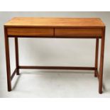 WRITING TABLE, 1970's teak, with two frieze drawers and stretchered supports, 102cm W x 48cm x