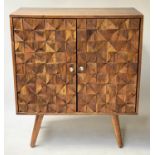 SIDEBOARD, 1960's style acacia wood block fronted with two doors, 80cm x 40cm x 92cm.