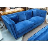 SOFA, contemporary design, blue velvet upholstered, 209cm x 77cm H x 84cm.