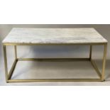 LOW TABLE, rectangular variegated grey/white marble and gilt metal supports, 100cm x 61cm x 42.5cm.