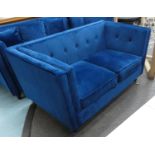 SOFA, contemporary design, blue velvet upholstered, 159cm x 77cm H x 84cm.