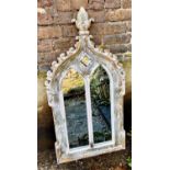 ARCHITECTURAL WALL MIRROR, Gothic Revival style, aged painted finish, 116cm H x 60cm W.
