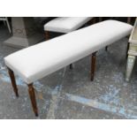 HALL SEAT, neutral not upholstered on reeded supports, 153cm W x 90cm D.