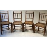 COUNTRY CHAIRS, a set of four, early 19th century English oak, ash and elm with spindle backs and