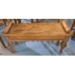 HALL BENCH, Victorian oak with carved detail, 85cm x 29cm x 48cm H.