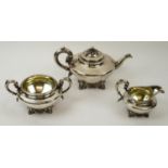 BACHELORS TEA SET, three piece, William IV, makers mark for Edward Barnard and Sons Ltd, Rococo
