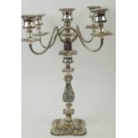 TABLE CANDELABRA, Continental silver plate, four branch, ornate foliate detail, 45cm H.