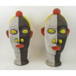 IFEE BEADED TERRACOTTA HEADS, a pair, Nigerian, adorned with multi coloured glass beads, 55cm H. (2)