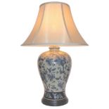TABLE LAMPS, a pair, Chinese export style blue and white ceramic, with shades, 68cm H. (2)