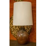 STUDIO POTTERY VASE TABLE LAMP, with white shade, 82cm H overall.