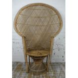 PEACOCK CHAIR, Bohemian 1970's style, woven rattan, 135cm H (with faults).