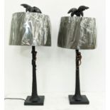 PALM TREE TABLE LAMPS, a pair, with shades, 87cm H.(2)