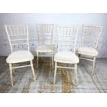 DINING CHAIRS, a set of four, Regency design faux bamboo frames with neutral upholstered seats, 91cm