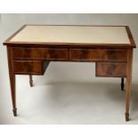 WRITING TABLE, late 19th century mahogany and boxwood strung with tooled leather top above four