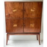 COCKTAIL CABINET, mid 20th century Irish figured mahogany with four marquetry 'inlaid' doors