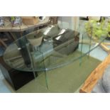 OVAL TABLE GLASS, Deco style, 115cm D x 75cm H x 200cm Long. (small chip)
