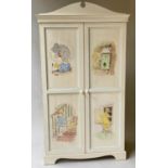 CHILDS WARDROBE, painted two door depicting nursery themes, 176cm H x 97cm x 59cm.