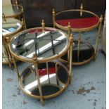 MAISON BAGUES STYLE SIDE TABLES, a pair, gilt metal and mirror, 57cm Diam x 62cm H. (2)