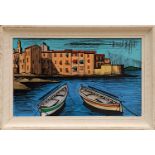 BERNARD BUFFET, 'Two boats in a French harbour', Galerie Maurice Garnier, lithograph, signed in