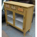 SIDEBOARD, aged painted finish, with various wine house stamps, 95cm x 36cm x 92cm.