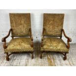 FAUTEUILS, a pair, late 19th century French Louis XIV style walnut with petit point upholstery,