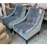 ARMCHAIRS, a pair, contemporary design, blue fabric upholstered with contrasting detail, 74cm x 84cm