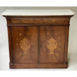 SIDE CABINET, 19th century Dutch mahogany with Carrara marble top and two satinwood foliate