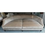 SOFA, contemporary crescent design, grey velvet finish, 210cm W.