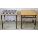 LOW TABLES, two brass framed including one with a chess top, both 51cm H x 46cm x 46cm. (2) (