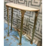 CONSOLE TABLE, the D shaped marble top on silver plated decorative cast metal supports, 81cm x