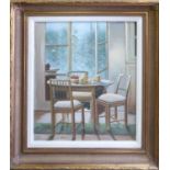 20TH CENTURY SCHOOL, 'Breakfast table', oil on canvas, 60cm x 50cm, framed.