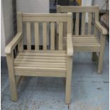 GARDEN ARMCHAIRS, a pair, painted teak, 65cm W. (2)