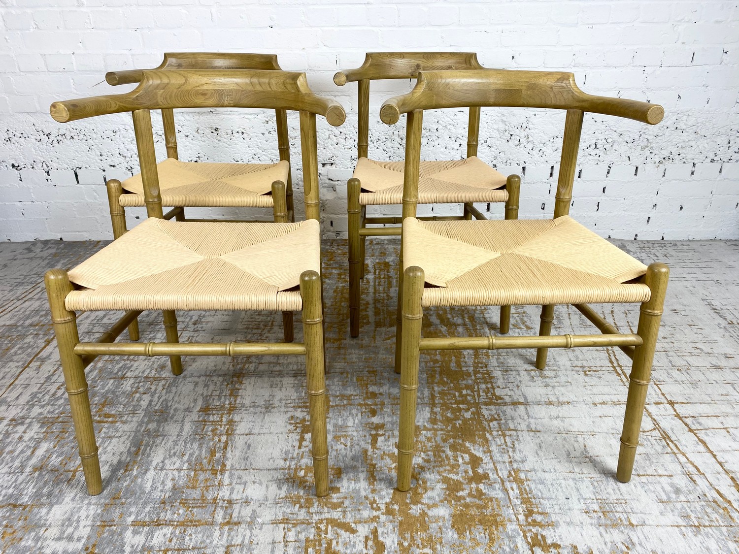 FAUX BAMBOO WISHBONE STYLE CHAIRS, a set of four, Hans J Wegner inspired, 81cm H x 57cm W. (4) - Image 2 of 5