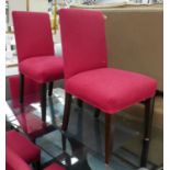 DINING CHAIRS, a set of six, raspberry upholstery, 97cm x 52cm W. (6)