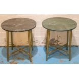 SIDE TABLES, a pair, 1950s Italian style, marble tops, 44.5cm H x 43cm diam. (2)