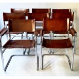 DINING CHAIRS, a set of eight, Bauhaus style after Mart Stam hand finished mid brown stitched