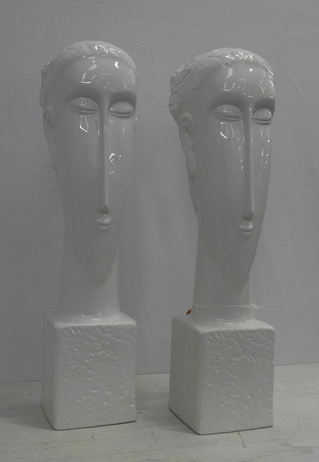 CONTEMPORARY SCHOOL, untitled ceramic busts, a pair, 61cm H. (2)