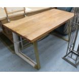 DINING TABLE, contemporary bespoke design, with gilt metal trapeze supports, 152cm x 70cm x 77cm.