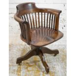 DESK CHAIR, Edwardian mahogany with swivel seat and brass castors, 66cm W.