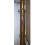 WALL LIGHTS, two, twin branch brass with arrow and quiver and ribbon-tied decoration, 62cm H and