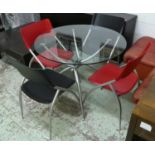 DINING SET, including Calligaris dining chairs, a set of four, 84cm H and dining table 100cm diam