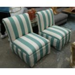 DAVID SEYFRIED EASY CHAIRS, a pair, in a striped fabric, 65cm x 84cm H. (2)