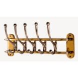 COAT RACKS, a pair, each with ten hooks, gilt metal mounts with polished metal hooks, 120cm L x 43cm