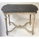 CENTRE TABLE, 19th century French Louis XVI style grey painted with shaped black marble top and