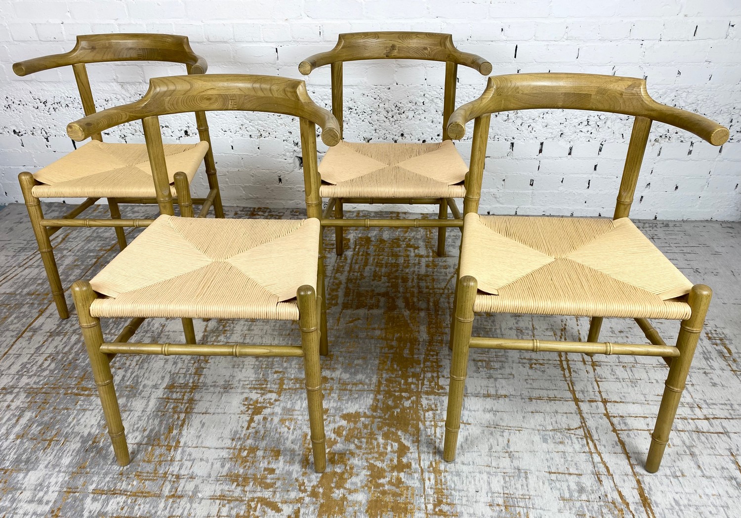 FAUX BAMBOO WISHBONE STYLE CHAIRS, a set of four, Hans J Wegner inspired, 81cm H x 57cm W. (4)