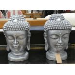 ARCHITECTURAL GARDEN BUDDHAS, a pair, faux stone, 60cm H. (2)