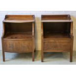 BEDSIDE COMMODES, two similar Regency mahogany, each with hinged top and seat, 76cm H x 56cm x 50cm.