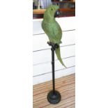CONTEMPORARY SCHOOL, sculptural study of an Amazon green parrot, on perch, polychrome finish,