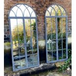 ARCHITECTURAL GARDEN MIRRORS, a pair, gated design, 180cm x 75cm.